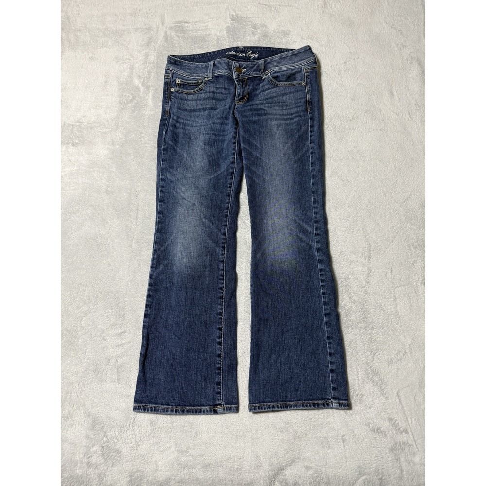 American Eagle Jeans Womens 8 Long Blue Medium Wash Slim Boot Low Rise 30x27.5 - Picture 1 of 9
